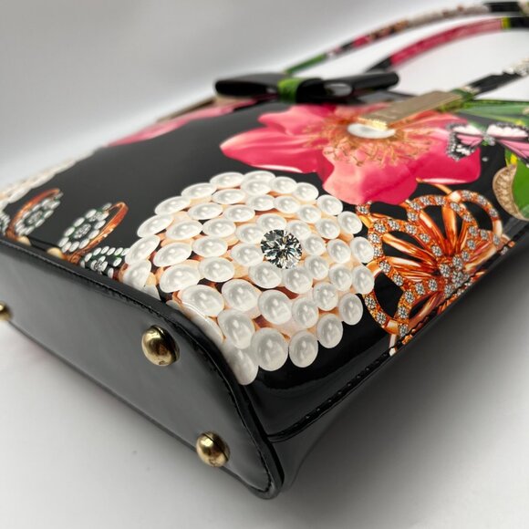 Unbranded Black Glossy Floral Shoulder Bag - Picture 7 of 10